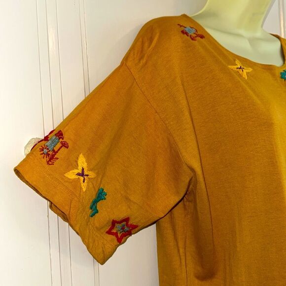 Vintage 80s/90s French Navy Gold/Orange Embroidered Neck & Sleeves Top - Picture 5 of 10
